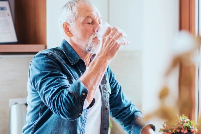 older adult drinking water