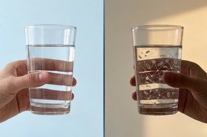 Comparison water cups filtered and dirty water cups comparison, filtered water, well water